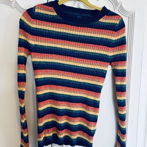 Striped, cotton, ribbed, long sleeve top